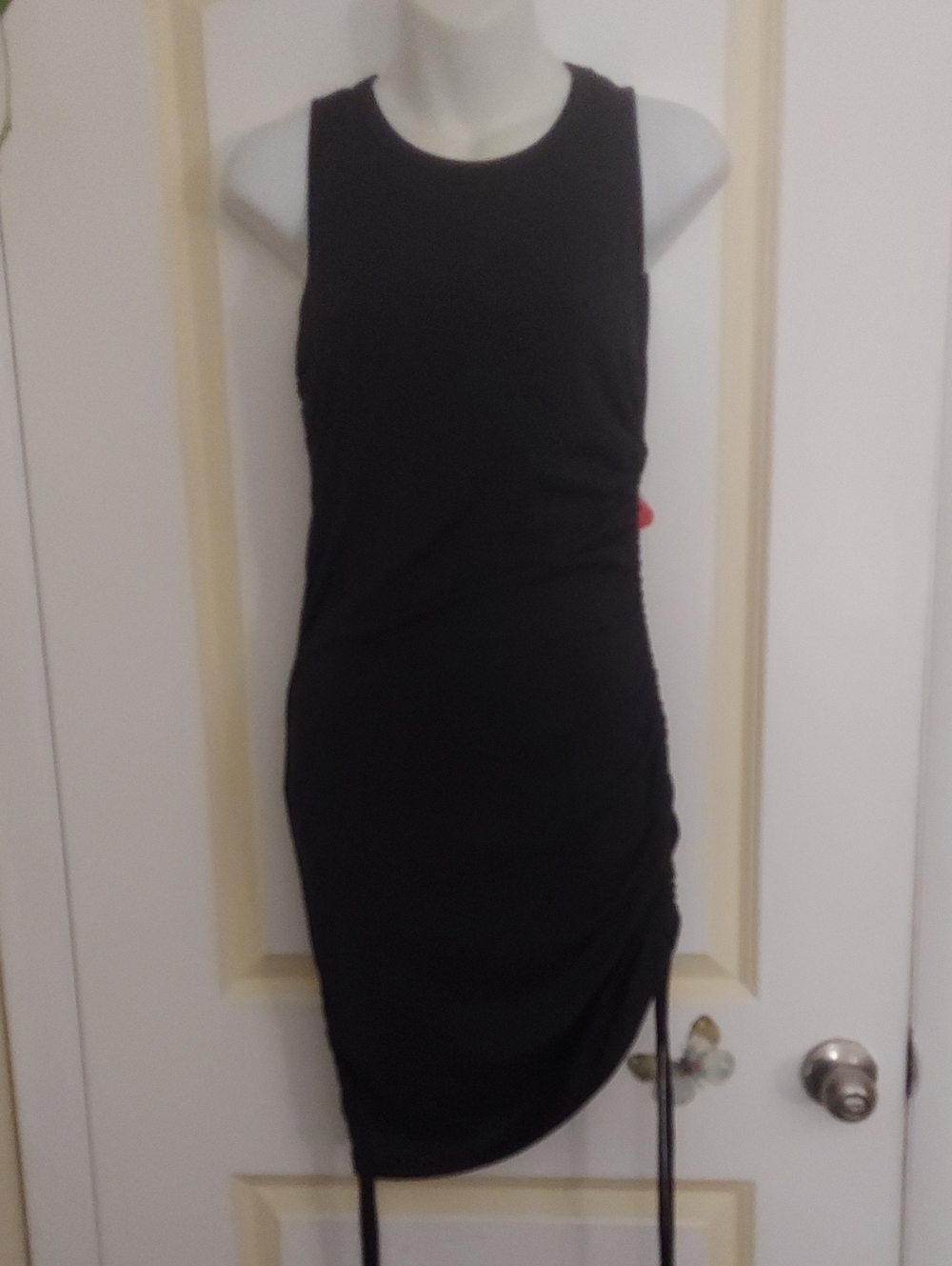 Sleeveless Black Asymmetrical Ruched Dress